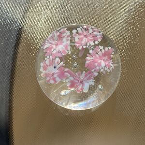 Vintage Art Glass Paperweight Pink White Ice Pick Flower I Believe By Gentile